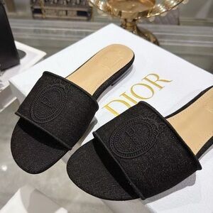 Dior Dway Black Logo Embroidered Slides